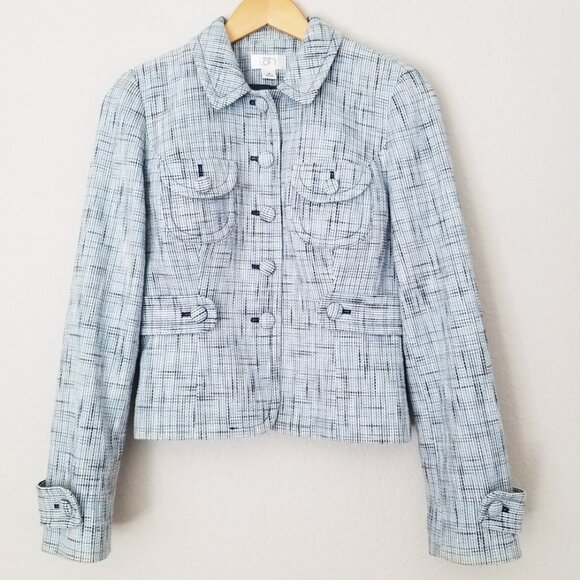 Jackets & Blazers - LOFT Ann Taylor Light Blue Tweed 100% Cotton Blazer Jacket 4 Preppy Office Boho